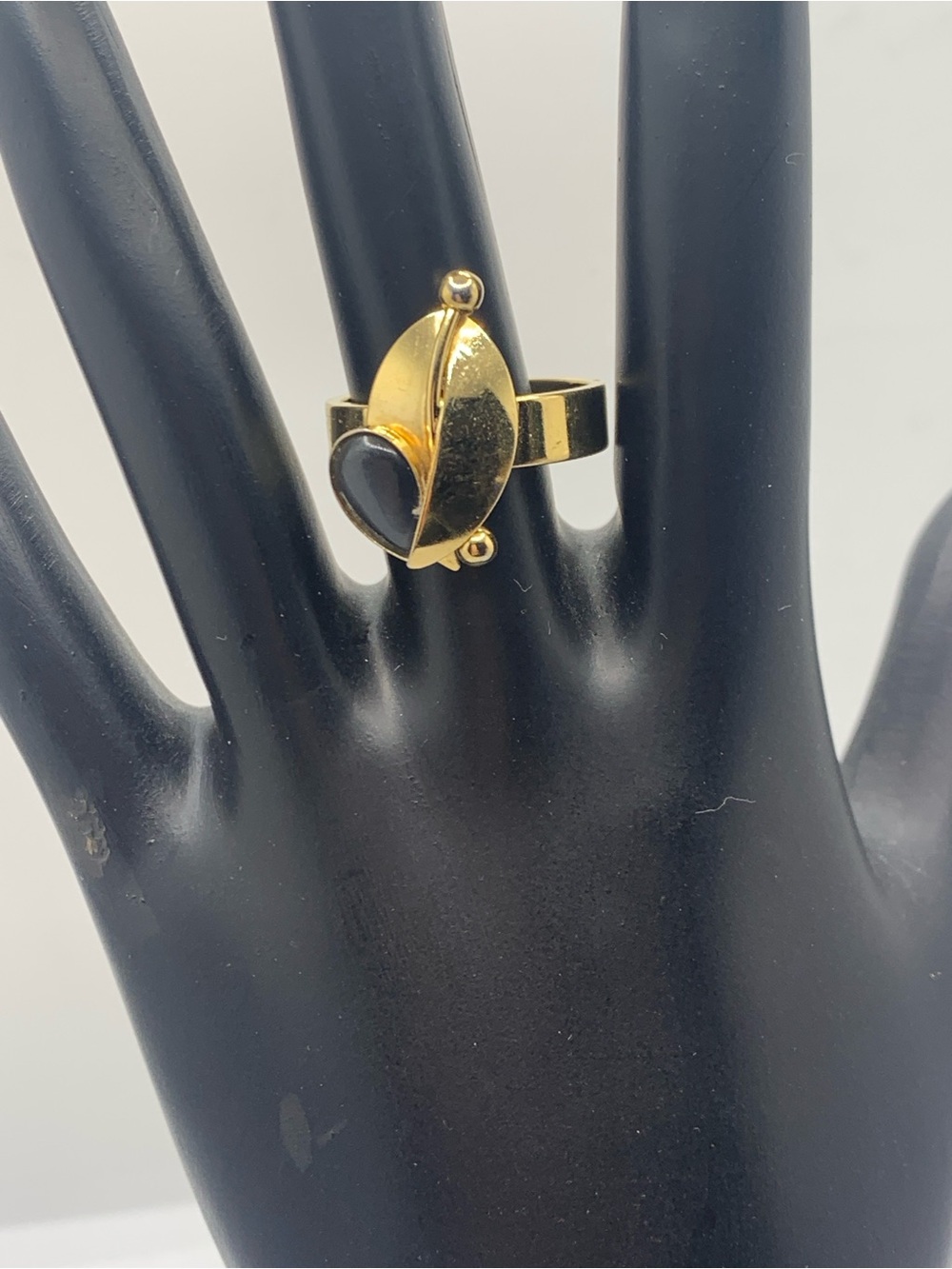 Gold-Tone Black Stone Vintage Christophe Poly Ring